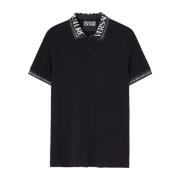 Katoenen Pique Polo Shirt met Logo Print Versace Jeans Couture , Black...