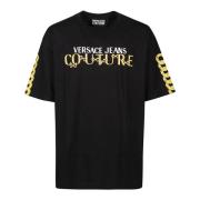 Zwart/Goud Logo Ketting T-Shirt Versace Jeans Couture , Black , Heren