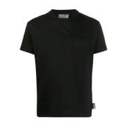 Zwarte Heren T-shirt met Geborduurd Logo Versace Jeans Couture , Black...
