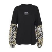 Zwart Barok Print T-shirt met Lange Mouwen voor Dames Versace Jeans Co...