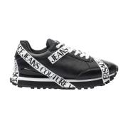 Zwarte Leren Heren Sneakers met Logo Belettering - Maat 42 Versace Jea...