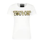 Glitter Logo Wit Dames T-shirt - M Versace Jeans Couture , White , Dam...