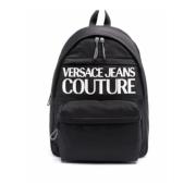 Zwarte Herenrugzak met Logo Versace Jeans Couture , Black , Heren