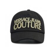 Zwarte Unisex Pet met Geborduurd Gouden Logo Versace Jeans Couture , B...