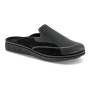 Zwarte Leren Pantoffels Rohde , Black , Heren