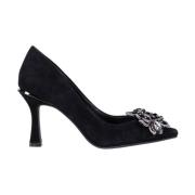 Puntige neus pump met bloemversiering Alma EN Pena , Black , Dames