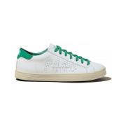 Witte leren sneakers met groene accenten P448 , White , Heren