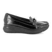 Zwarte Leren Mocassins met Licht Sleehakje Igi&Co , Black , Dames