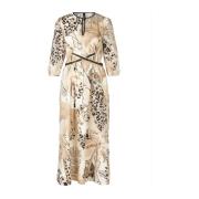 Empiretaille jurk met tropische flora en fauna Marc Cain , Beige , Dam...