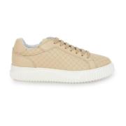 Beige Leren City Sneakers Voile Blanche , Beige , Dames