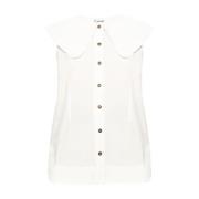 Gerimpelde kraag top Ganni , White , Dames