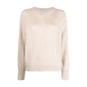 Bruine Metallic Kabelgebreide Trui Brunello Cucinelli , Beige , Dames