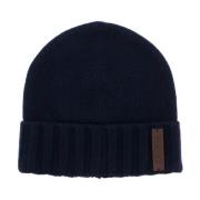 Luxe Cashmere Beanie met Leren Logo Label Ermenegildo Zegna , Blue , H...