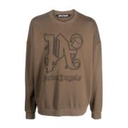 Bruine Sweater met Geborduurd Logo Palm Angels , Brown , Heren