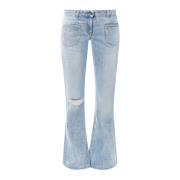 Flared katoenen jeans met leren logopatch Palm Angels , Blue , Dames