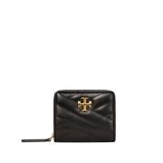 Gequilt Zwart Leren Portemonnee met Gouden Logo Tory Burch , Black , D...