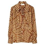 Zijden Twill Strik Blouse Tory Burch , Brown , Dames