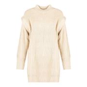 Comfortabele Gebreide Midi Jurk Silvian Heach , Beige , Dames