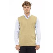 Beige Viscose V-hals Vest Alpha Studio , Beige , Heren