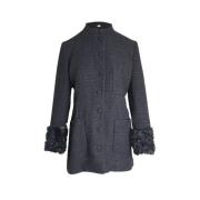 Gucci Zwarte Wol Tweed Jas Gucci Vintage , Black , Dames