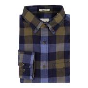 Donkerblauw Geel Geruite Button-Down Overhemd Gant , Blue , Heren