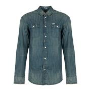 Vervaagde Denim Overhemd Guess , Blue , Heren