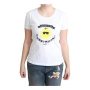 Milano Print Ronde Hals T-shirt Moschino , White , Dames