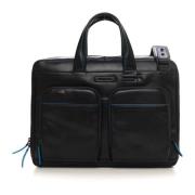 Leather satchel Piquadro , Black , Heren