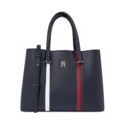 Blauwe Emblem Satchel Handtas Tommy Hilfiger , Blue , Dames