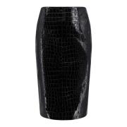 Leren rok met krokodillenprint Versace , Black , Dames