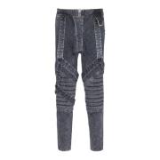 Katoenen slim-fit jeans met bandjes Balmain , Black , Heren