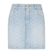 Monogrammed short denim skirt Balmain , Blue , Dames