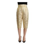 Beige Floral Brocade High Waist Cropped Broek Dolce & Gabbana , Beige ...