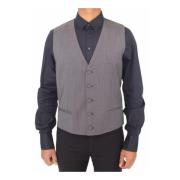 Grijze Wol Stretch Jurk Vest Jas Blazer Dolce & Gabbana , Gray , Heren