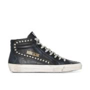 Zwarte Leren Distressed Studded Sneakers Golden Goose , Black , Dames