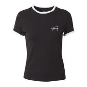 Slim Logo Signature Geborduurd T-Shirt Tommy Jeans , Black , Dames