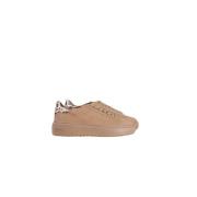 Nubuck Sneaker in Camel/Goud met Metallic Luipaard Detail Kennel & Sch...