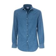Katoenen Denim Overhemd Brunello Cucinelli , Blue , Heren