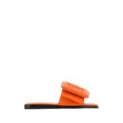 Oranje Leren Puffy Pantoffels Boyy , Orange , Dames