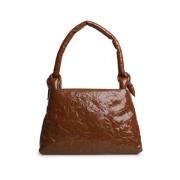 Cognac Kalfsleren Knoop Detail Tas Kassl Editions , Brown , Dames