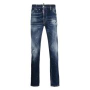 Indigo Blauwe Distressed Slim-Fit Jeans Dsquared2 , Blue , Heren