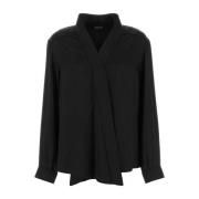 Elegante Zwarte Satijnen Shirt Giorgio Armani , Black , Dames