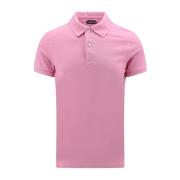 Katoenen Polo Shirt met Logo Borduursel Tom Ford , Pink , Heren