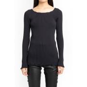 Zwarte geribbelde trui met versleten details Junya Watanabe , Black , ...