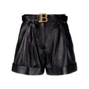 Leren Shorts met Logo-Gesp en Goudkleurige Hardware Balmain , Black , ...
