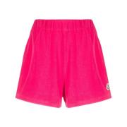 Verpletterde Fluweel Roze Logo Patch Shorts Moncler , Pink , Dames