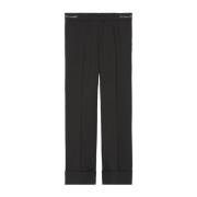 Zwarte Wollen Broek met Rechte Pijpen Gucci , Black , Dames