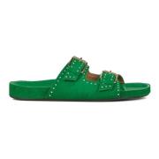 Groene Leren Slippers Toral , Green , Dames