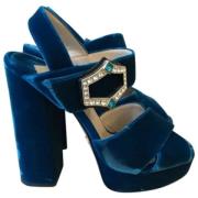 Pre-owned Velvet sandals Prada Vintage , Blue , Dames