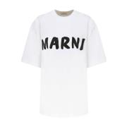 Wit Logo Print T-Shirt Marni , White , Dames